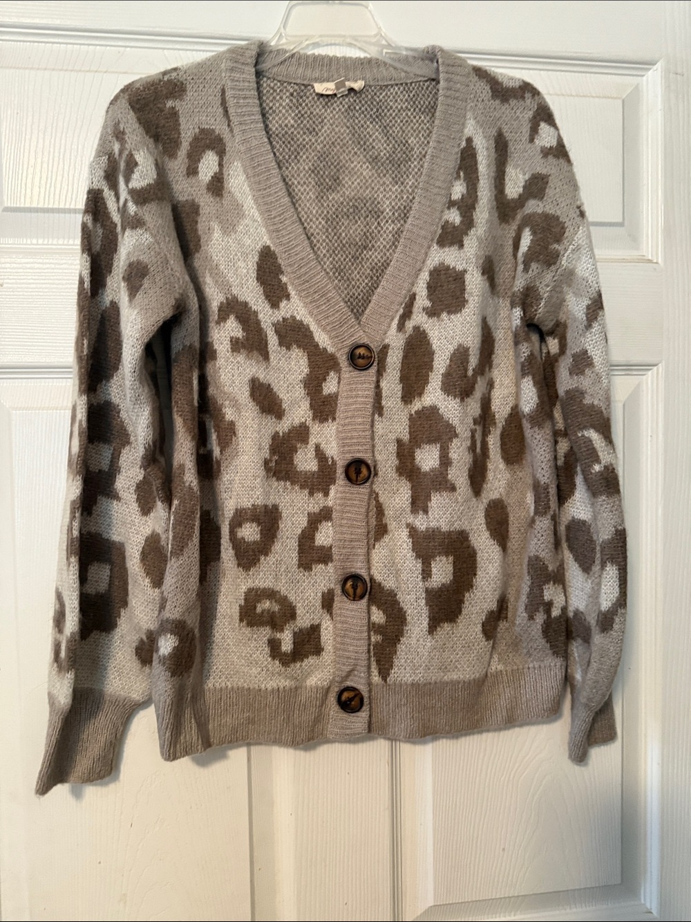Mystree Taupe and Cream Leopard Print Button Cardigan